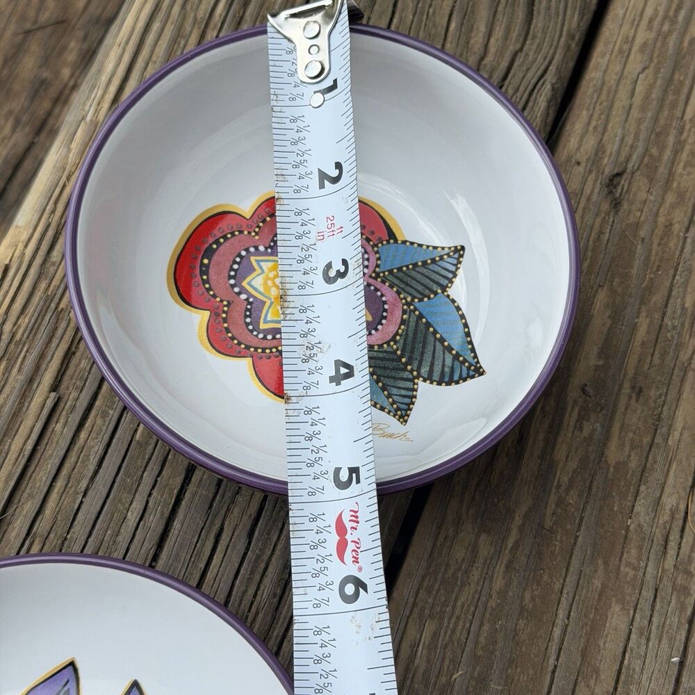 Laurel Burch Cat Floral Ceramic Plate & Bowl Set of 2 Purple 6” - Picture 13 of 14